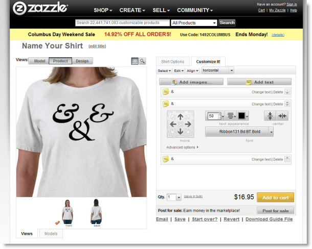 Zazzle Create a T-Shirt Website Shot