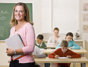 Teacher with notebook