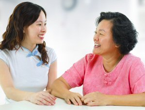 Asian Mother and Daughter Talking