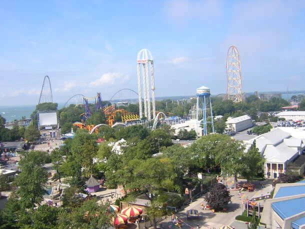power tower rising high above cedar point
