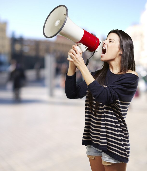 Megaphones are not permitted to be used outside in Las Vegas.