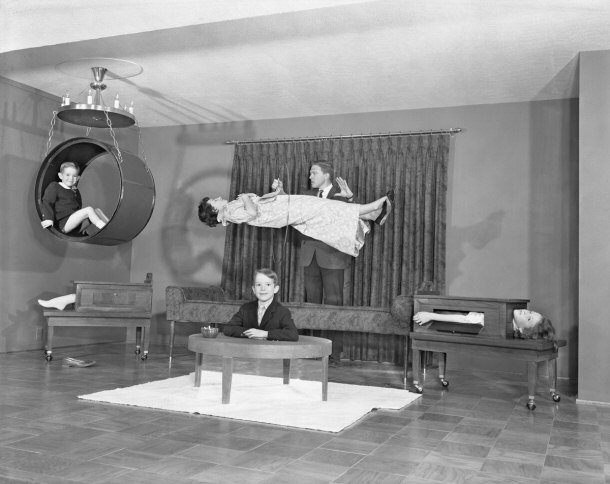 Magician Larry Jones Levitating His Wife Joined by Their Sons