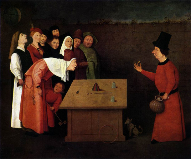 Painting of an Early Shell Game Entitled "The Conjurer" by Hieronymus Bosch, 1496-1520