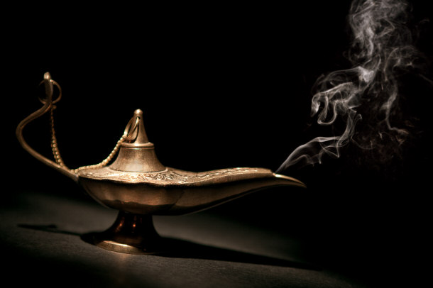 Magic Lamp Lit Using Moving Spotlight Method and Smoke Effect as a Result