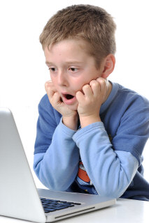 Kids looking at something surprising online