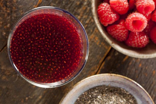 Raspberry Juice with Chia Seeds Mixed In