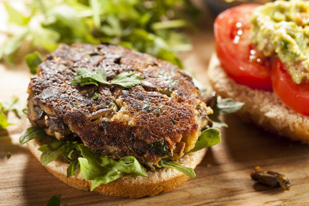 Gourmet vegetarian mushroom burger