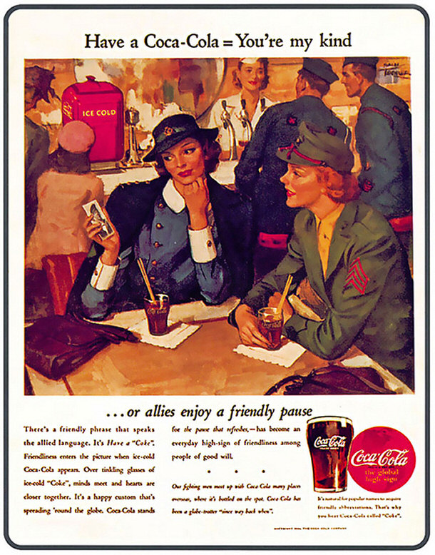Coca Cola vintage advertisements for Americans and Allies