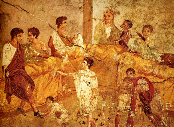 Fresco Depicting Roman Family Feast from Before 79 AD