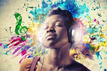 girl listening to music smiling