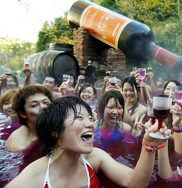 Taking a bath in red wine