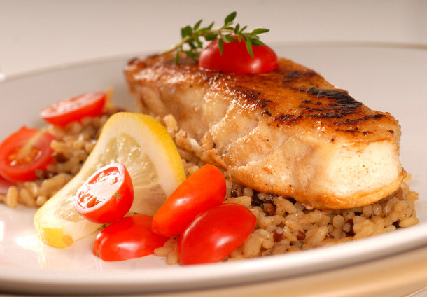 Halibut Seared on a Bed of Brown Rice