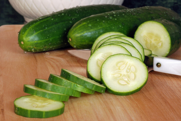 fresh raw organic sliced cucumbers