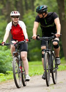 Couple biking together