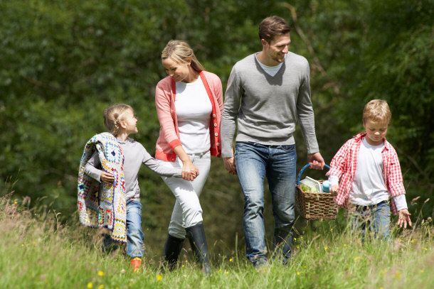 attractive family out for exercise