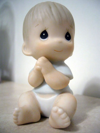 The Precious Moments creations are innocent looking, large eyed, porcelain figures. While they originally sold for more than $40, many of them now go for an average of $1 to $5 on eBay.