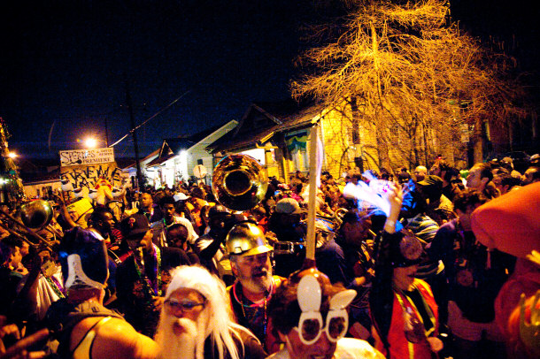 Krewe De Vieux Gathering Up street from the French Quarter