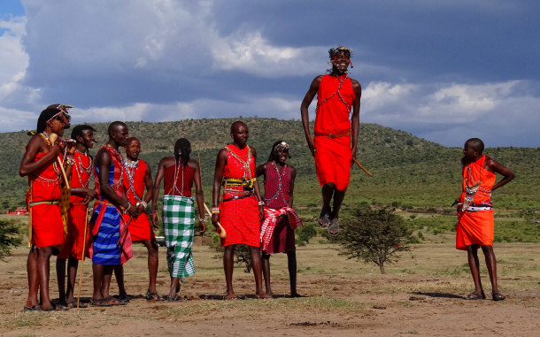 Young Maasai Tribe Members Performing Jumping Dance