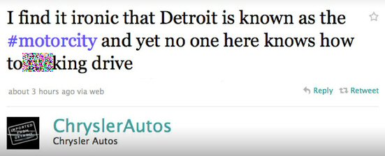 An intern for the Chrysler's  social media account vented his frustrations about the city of Detroit.