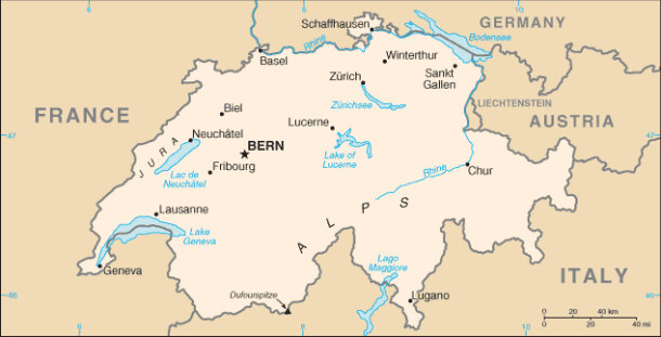 map of Switzerland 