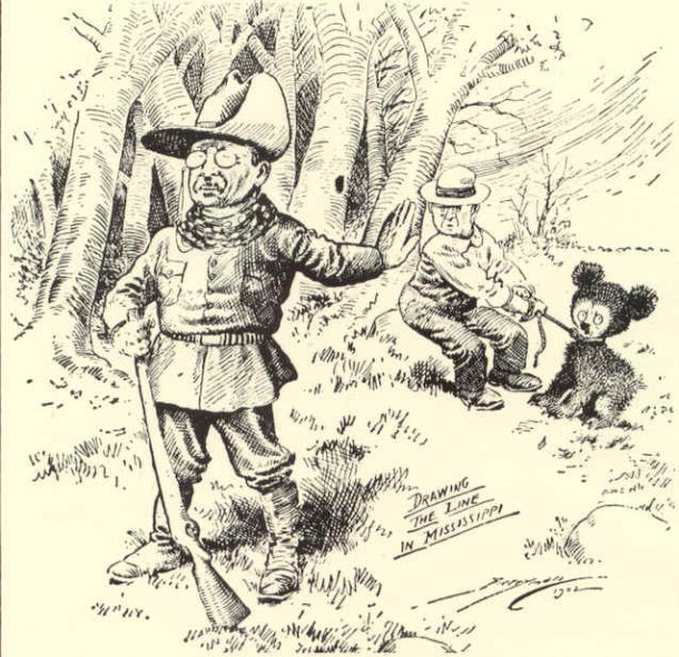 Political Cartoon from 1902 depicting Roosevelt's Bear Hunting Trip in Mississippi:
