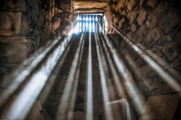 Jail with sun rays shining through