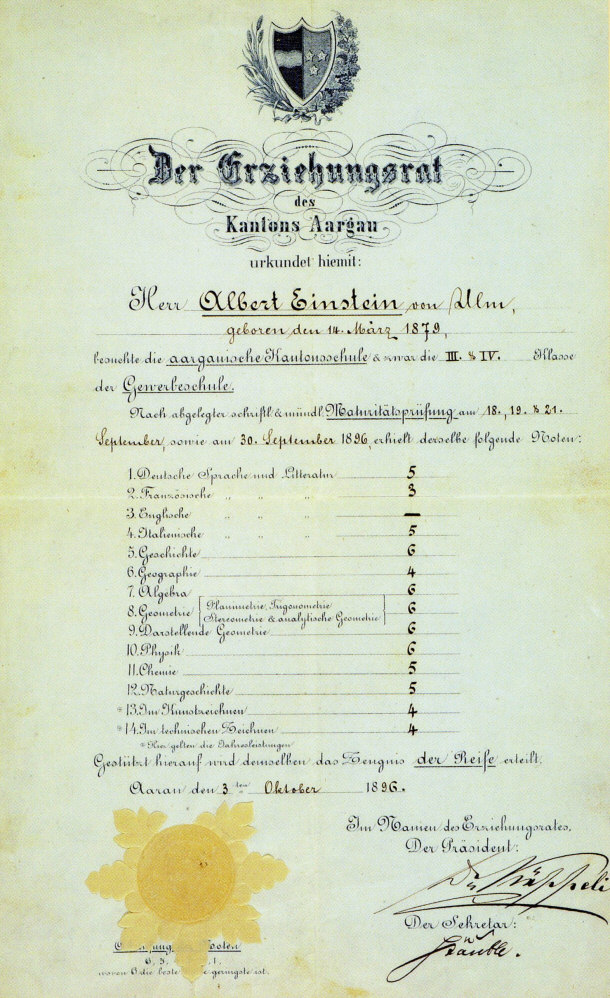 Einstein Passed the Swiss Matura When he was 17