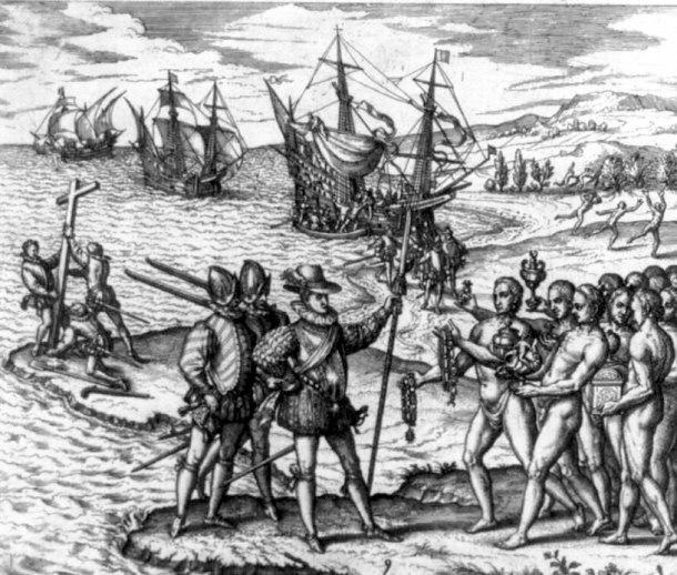 Columbus Landing on Hispaniola and Greeted by Arawak Islands on December 6, 1492