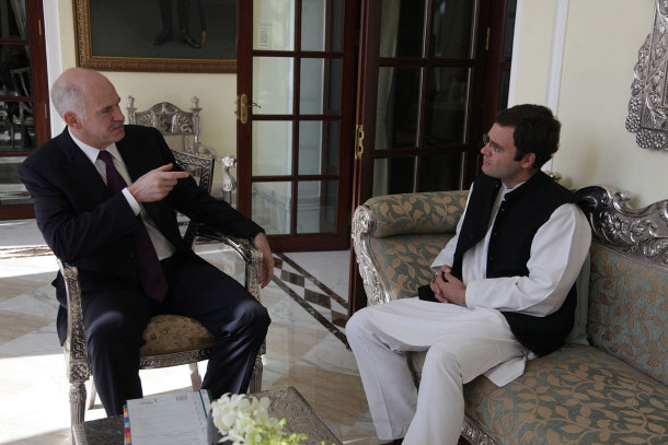 Rahul Gandhi and Prime Minister of Greece George Papandreou