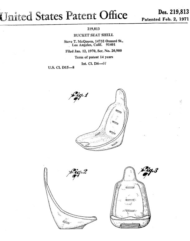 Bucket Seat Shell patent designed by Steve McQueen.