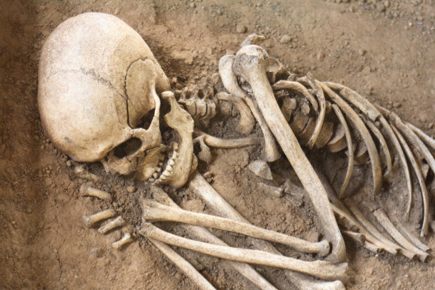 human bones piled in the ground
