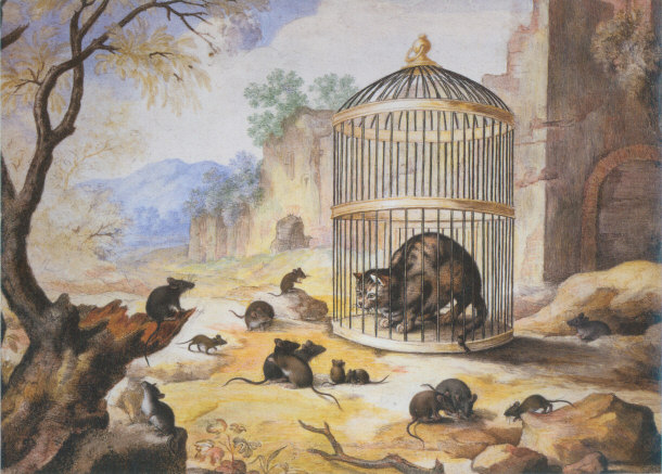 A Cat in a Cage - Gottfried Mind, 1800
