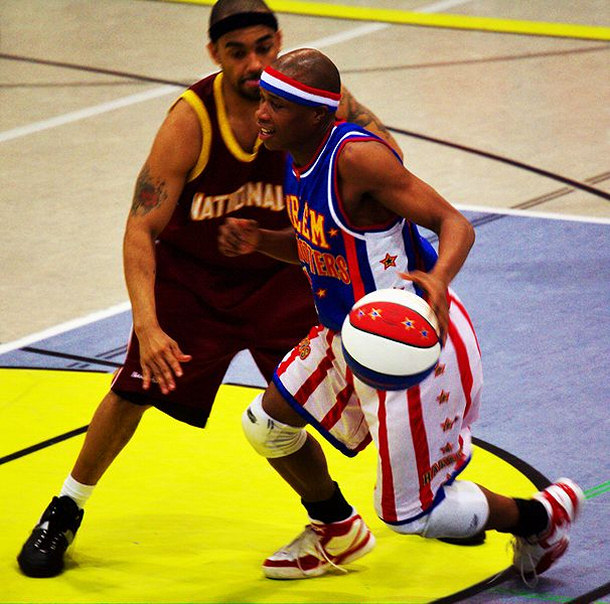 A Harlem Globetrotter Showing Off His Dribbling Skills