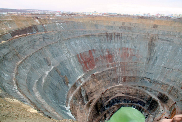 Open Pit Diamond Mine in Yakutia Has a Depth of 525 Meters