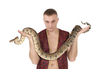 man with boa snake