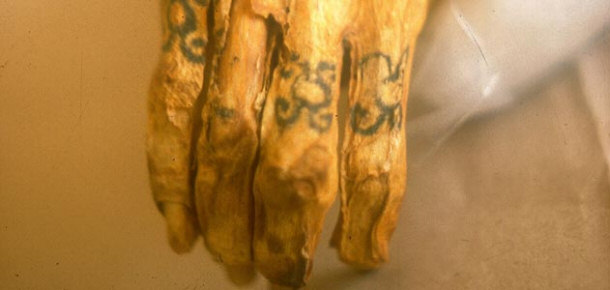 Mummified Hand with Visible Tattoos