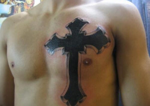 Big Cross Tattoo on chest