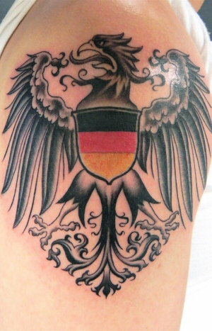 Shield Eagle tattoo on shoulder