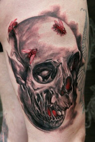 Bee Skull Tattoo on leg