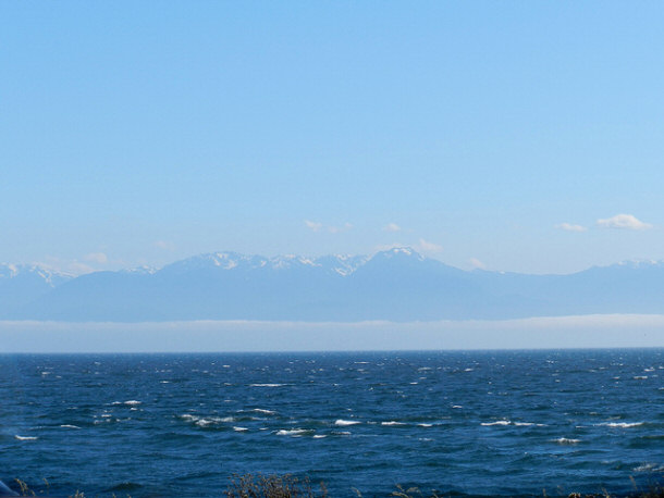 View of Olympic Mountain Range From Shore of Victoria, B.C.