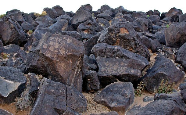 It is estimated that there may be 25,000 along 17 miles of rock escarpment inside the Petroglyph National  Monument park and most of them were made by the ancestors of today's Pueblo Indians, who have lived in the area of the Rio Grande for more than a thousand years.