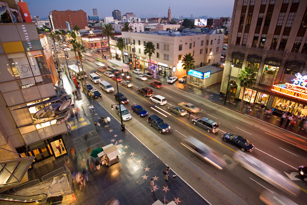 Pink Terrazzo Stars Comprising Hollywood's Walk of Fame Populate the Charcoal Terrazzo Sidewalks of Hollywood Boulevard