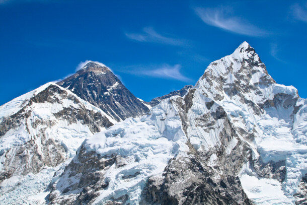 Lhotse Mountain Peak and Everest to the Right