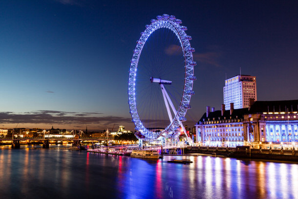 London Eye and cityscape at night