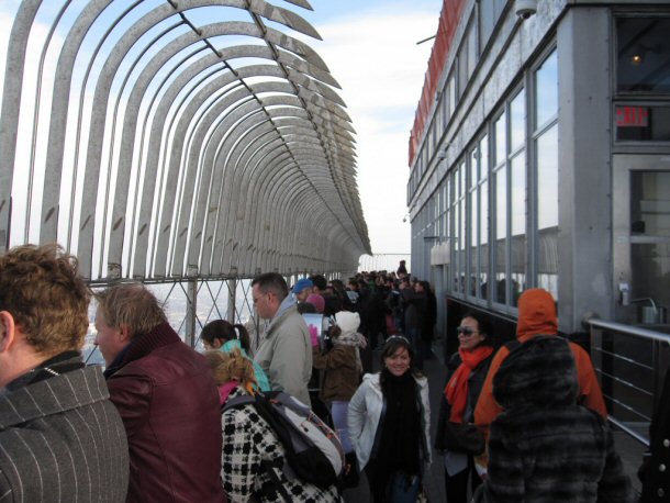 The Empire State Building has an observation deck for people to view the NYC skyline.