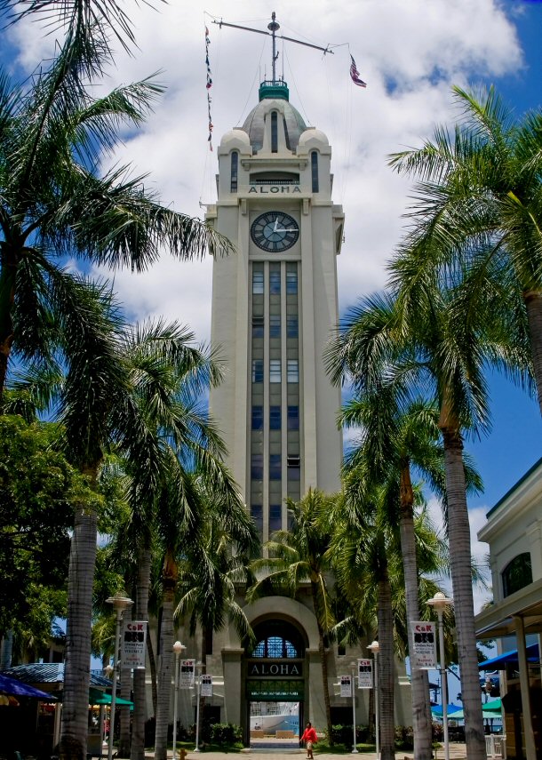 Serving as welcoming landmark for a wide variety of vessels, the 10 story Aloha Tower is listed on both the Hawaii and National Register of Historic Places.