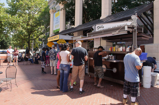 Food Carts, Pioneer Square, Portland by InSapphoWeTrust, on Flickr Food Carts By Pioneer Square