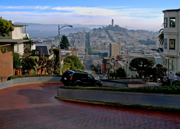 Overlook of Downtown San Francisco from Atop Lombard Street