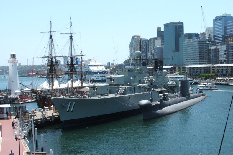 HMA Ships Onslow, Vampire and the Replica HM Bark Endeavour Alongside the Australian Maritime Museum