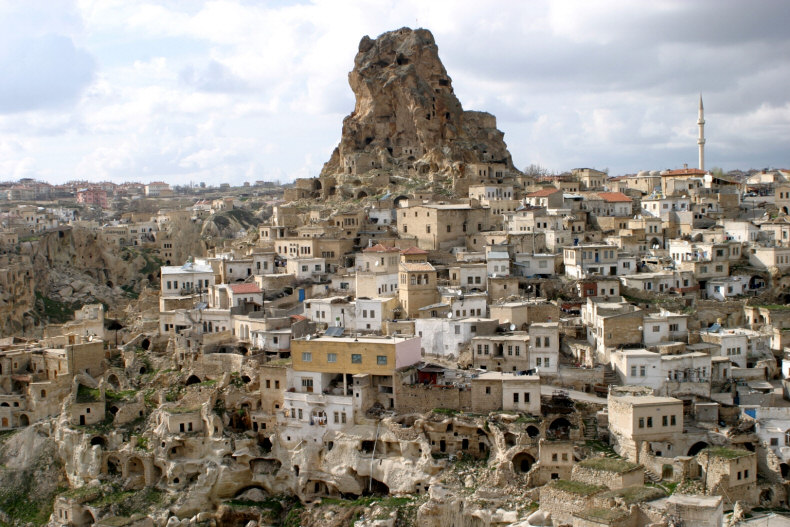 Town and Local Dwellings Carved into Cappadocia Landscape